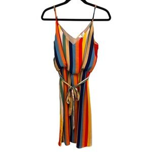 Socialite Spaghetti Strap Striped Dress with Belt Size M